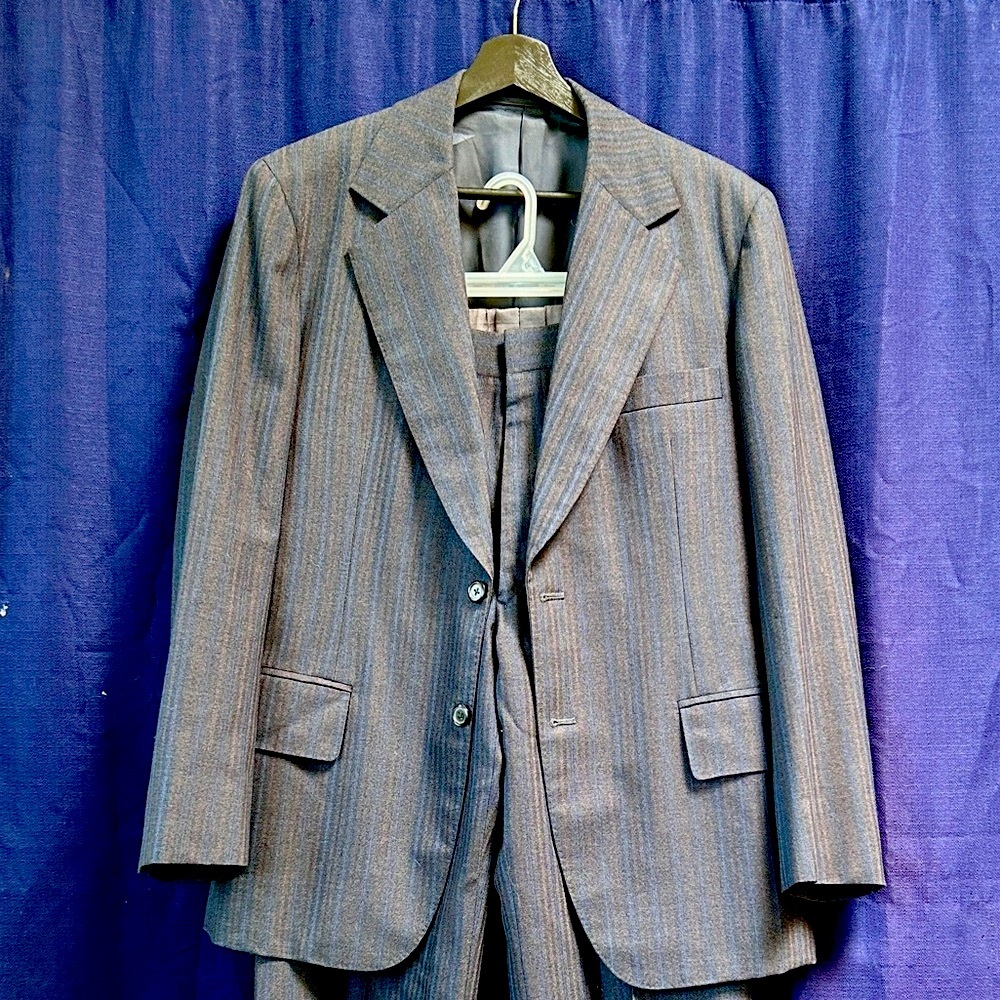 Men's Hand Tailored Blue/Gray Pinstripe Suit